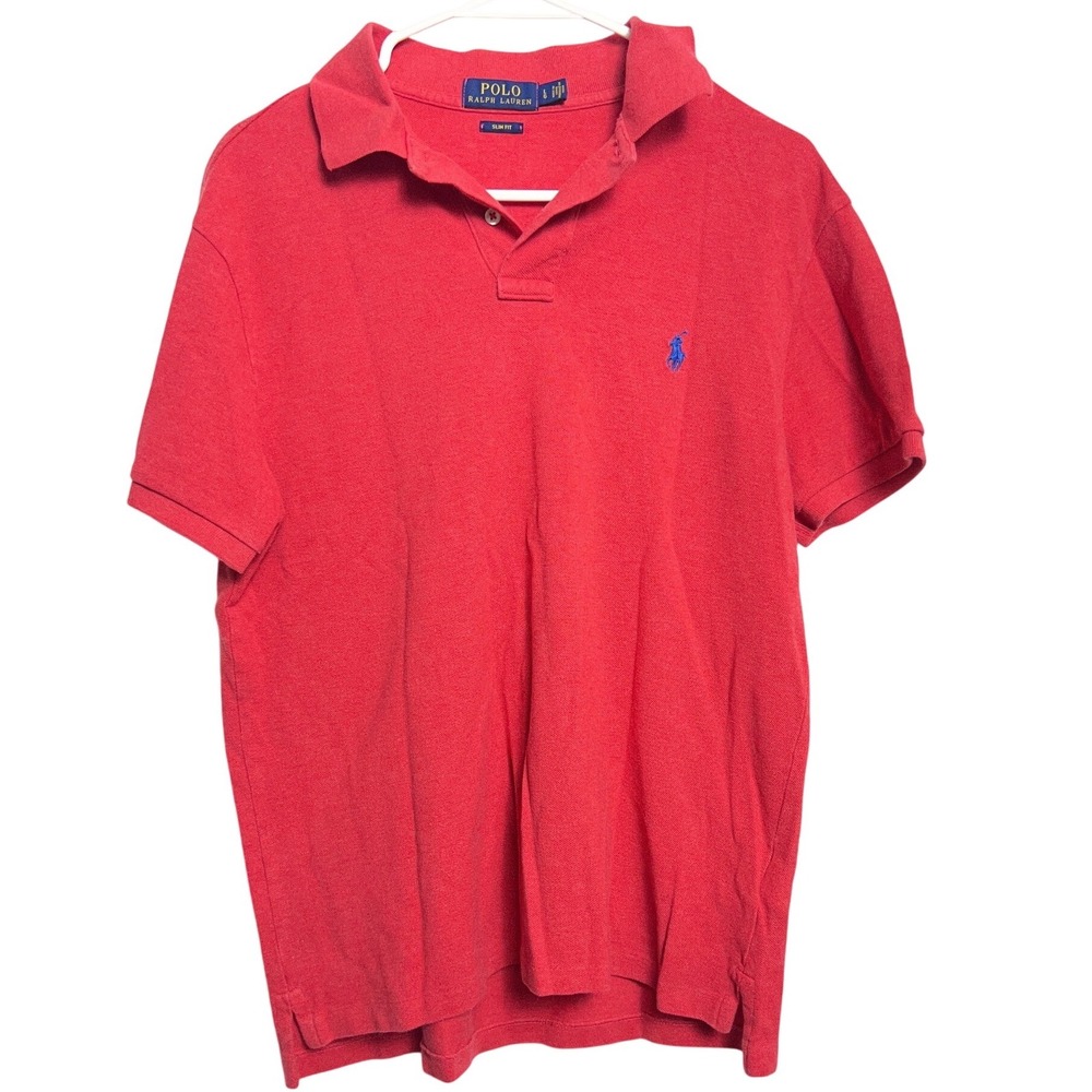 Polo Ralph‎ Lauren Men Slim Fit Red SS Pique Polo Shirt Large Blue Pony Timeless